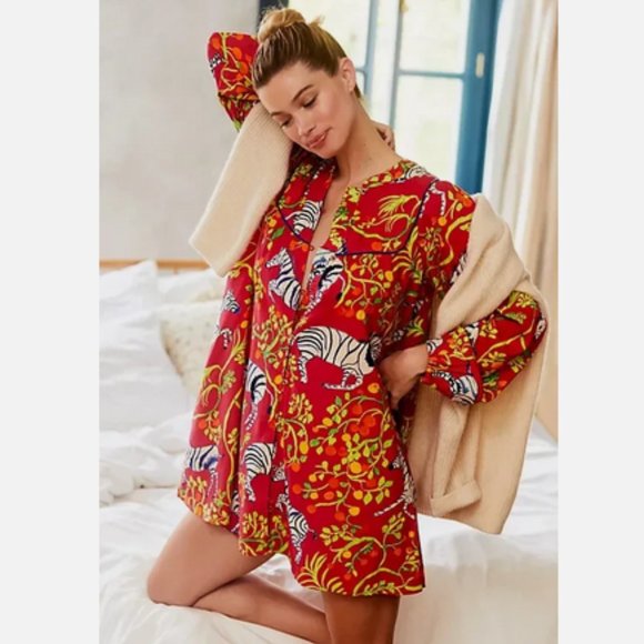 NWT Anthropologie Olivia Wendel Flannel Sleep Dress Pajamas Lounge PJ XS New